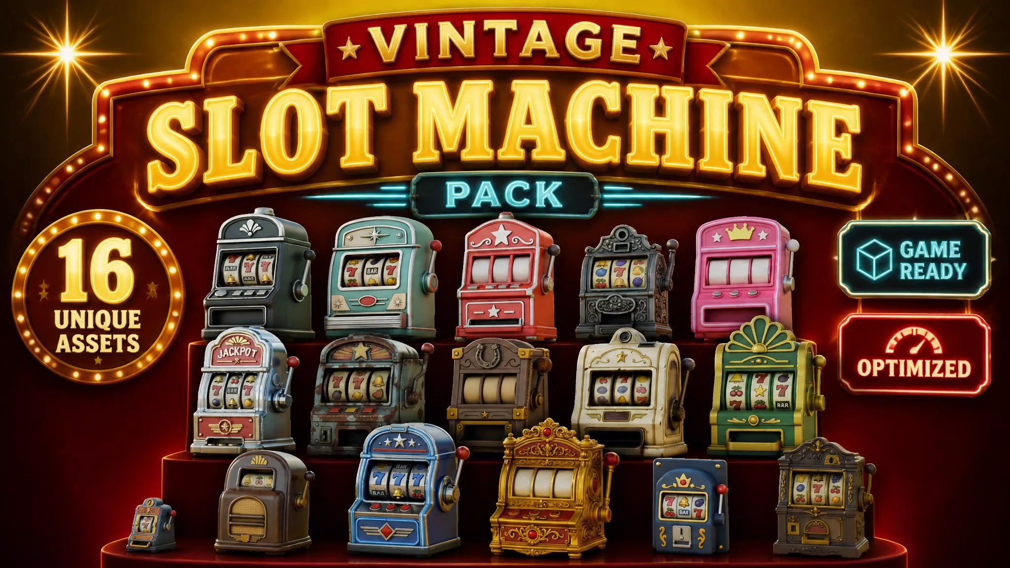 Vintage Slot Machine Pack Low-poly 3D model