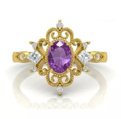 Luxury Amethyst Diamond Ring 3D print model