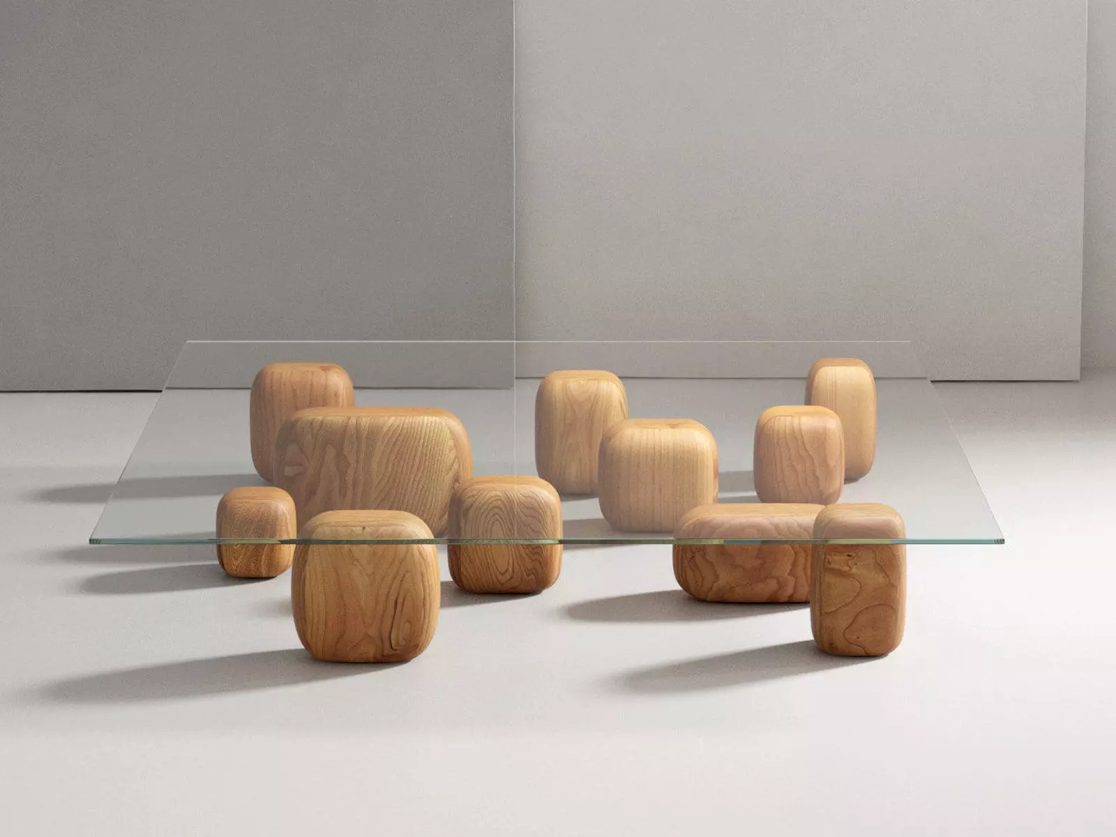 Ishi two coffee tables made of wood and glass 3D model_0