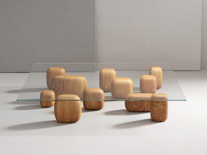 Ishi two coffee tables made of wood and glass 3D model