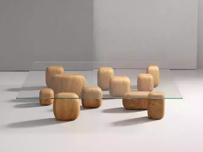 Ishi two coffee tables made of wood and glass 3D model
