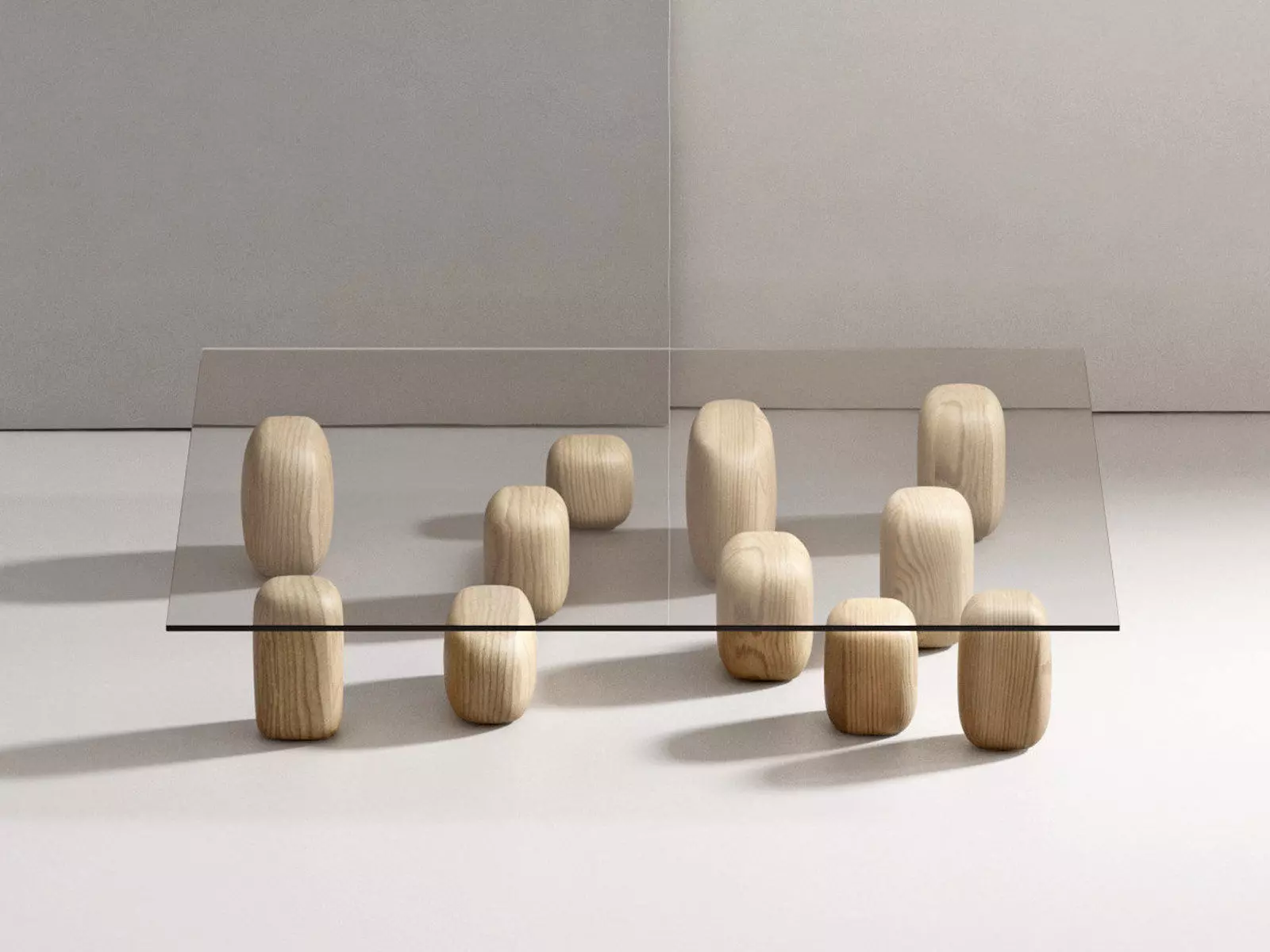 Ishi two coffee tables made of wood and glass 3D model_2