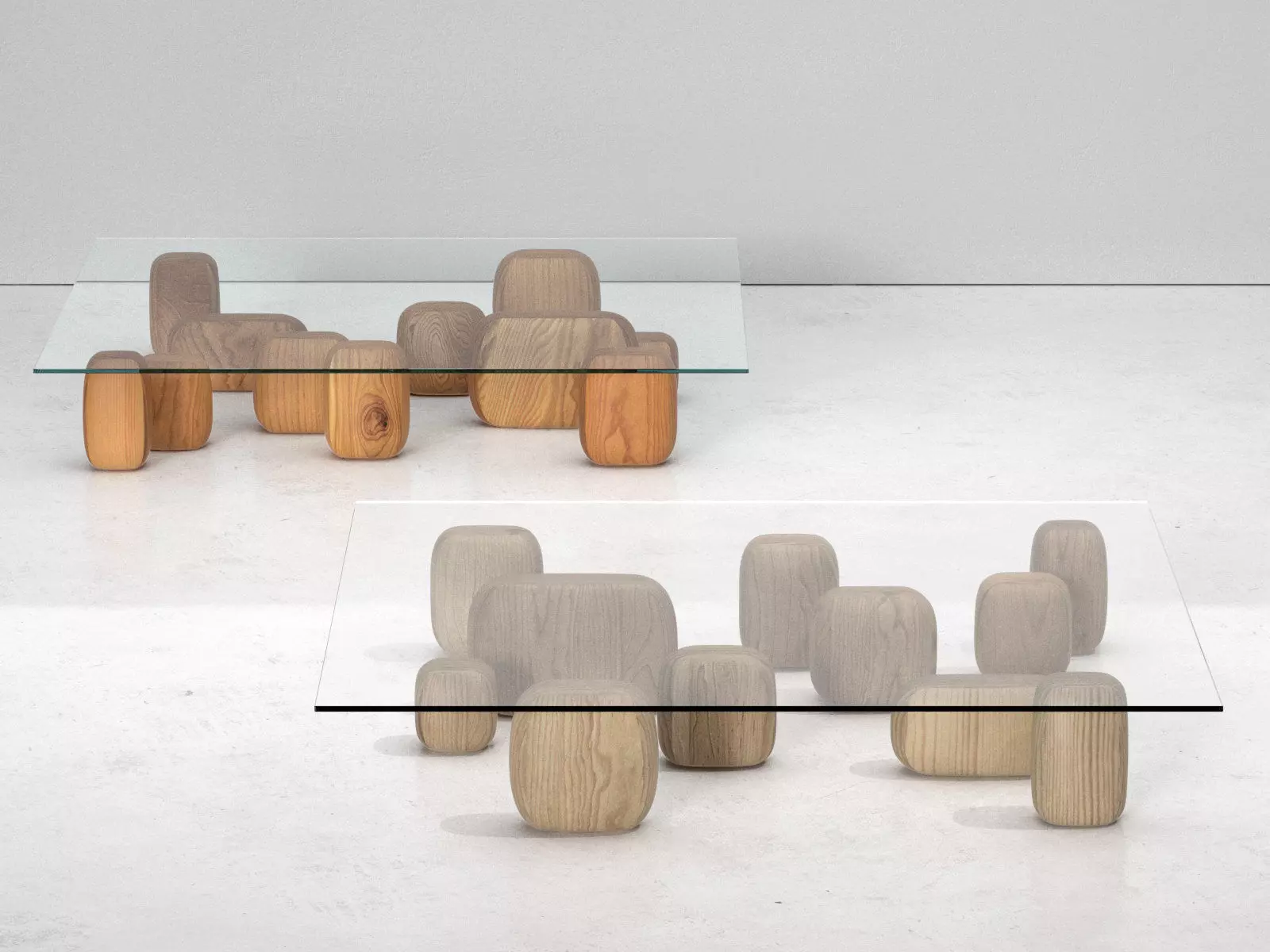 Ishi two coffee tables made of wood and glass 3D model_1