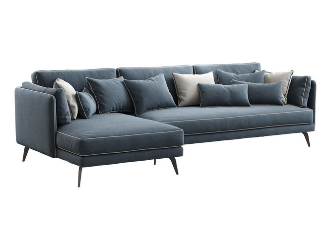 Milton velvet sectional sofa 3D model