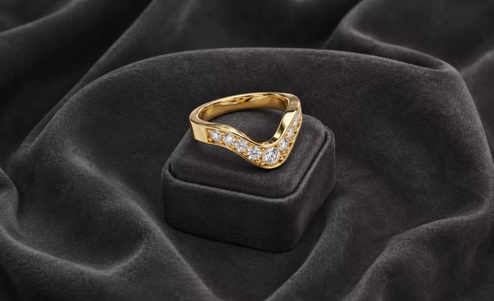 Curved Contour Prong Set Diamond Wedding Band 3D Print Model 3D print model