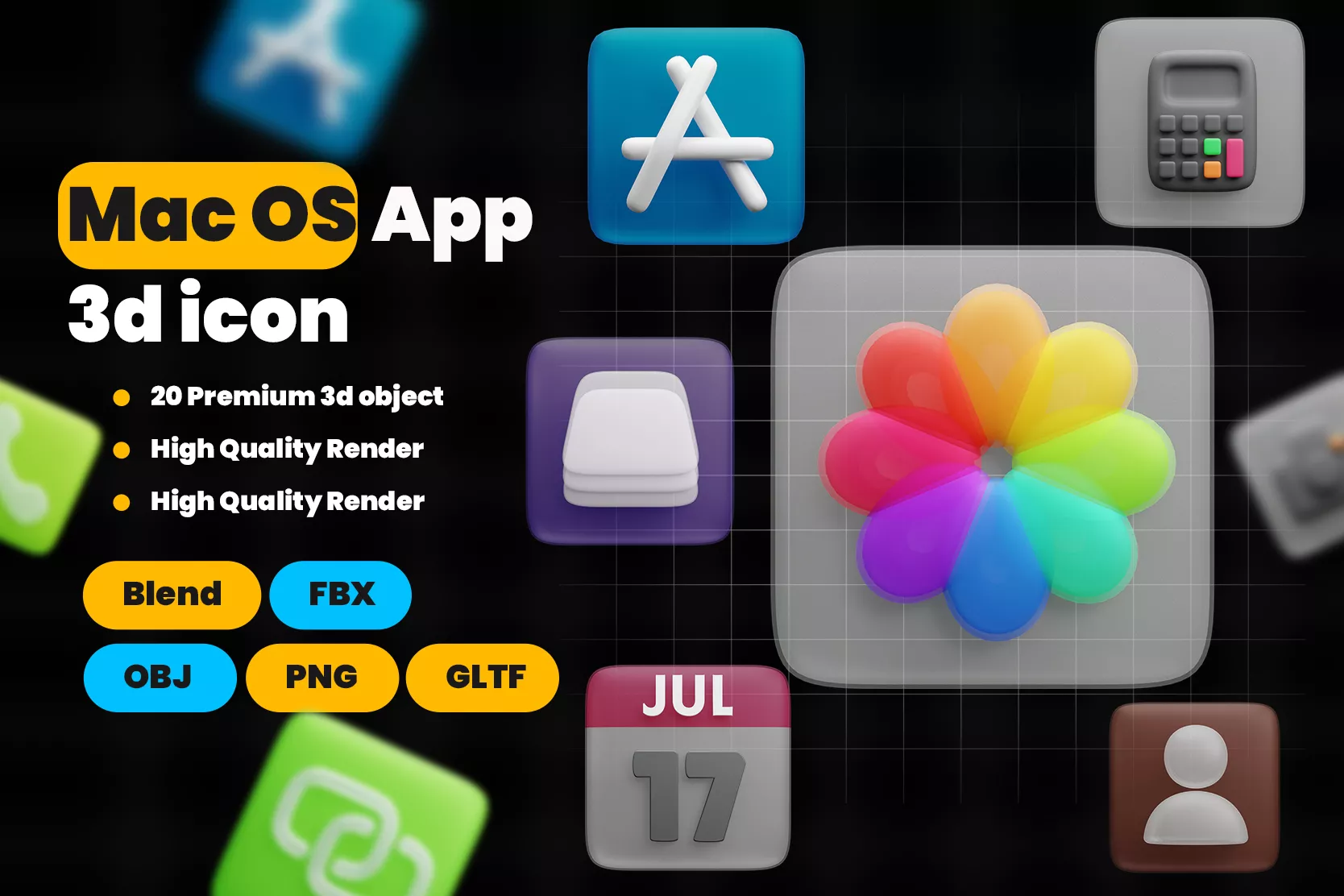 Mac OS App 3D UI Icon Pack 3D model
