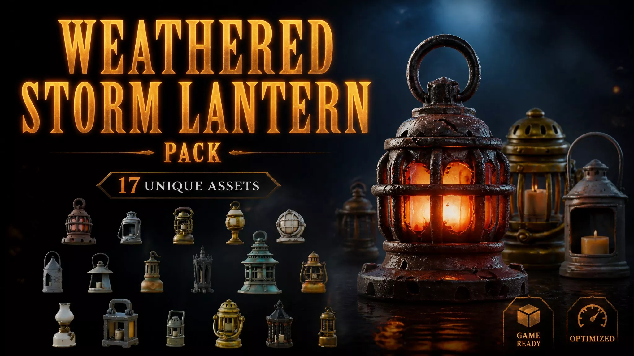 Weathered Storm Lantern Pack Low-poly 3D model