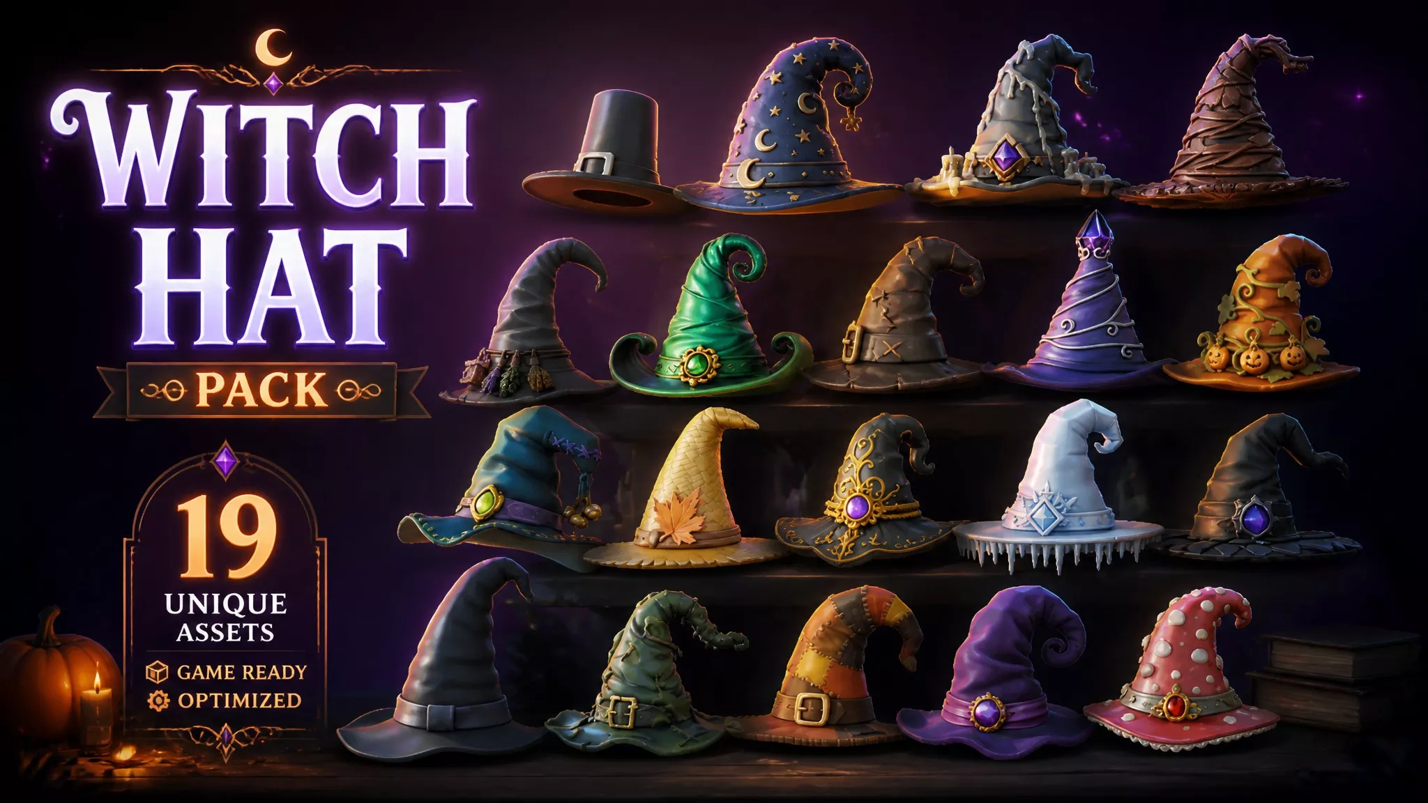 Witch Hat Pack Low-poly 3D model