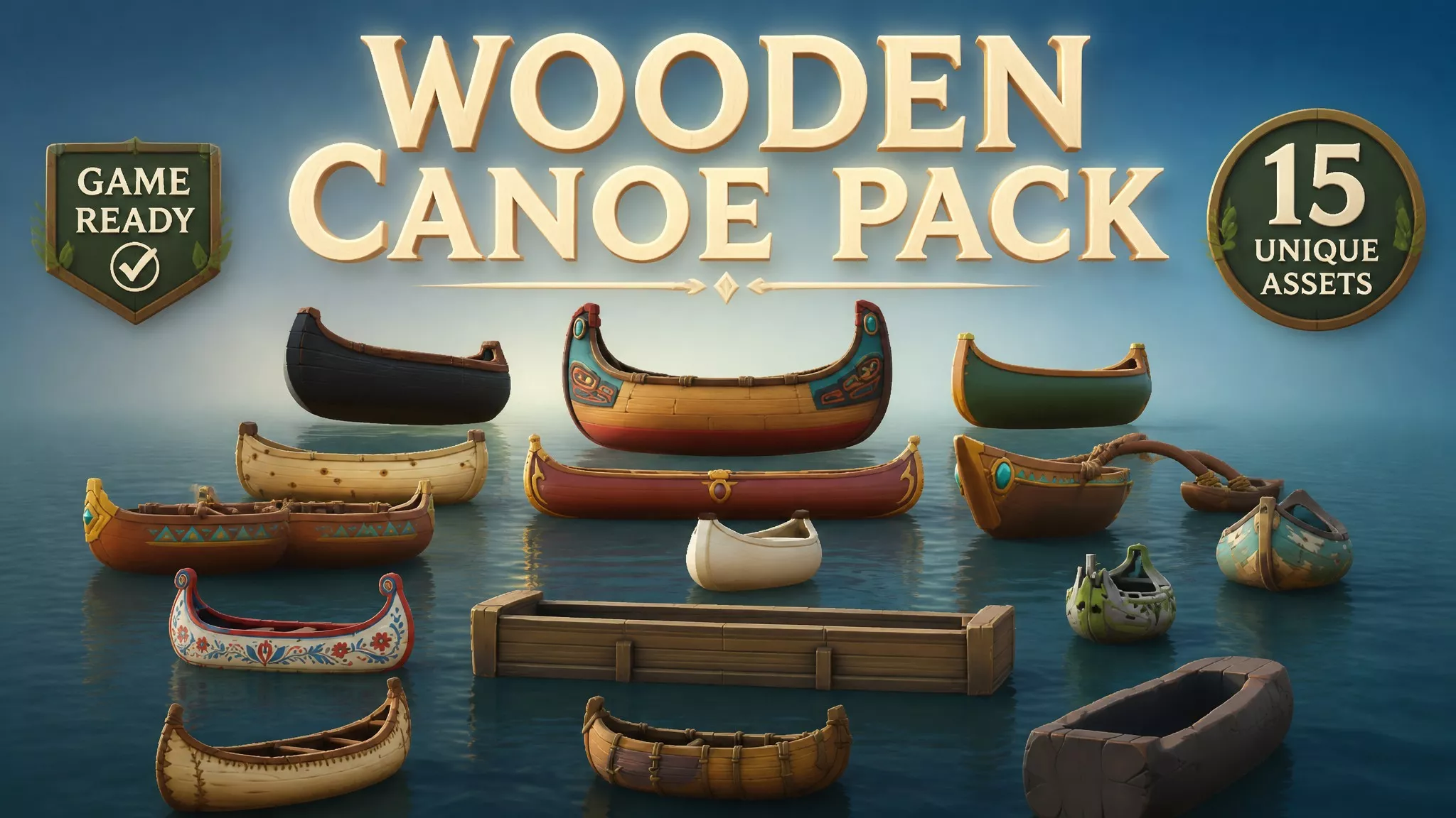 Wooden Canoe Pack Low-poly 3D model
