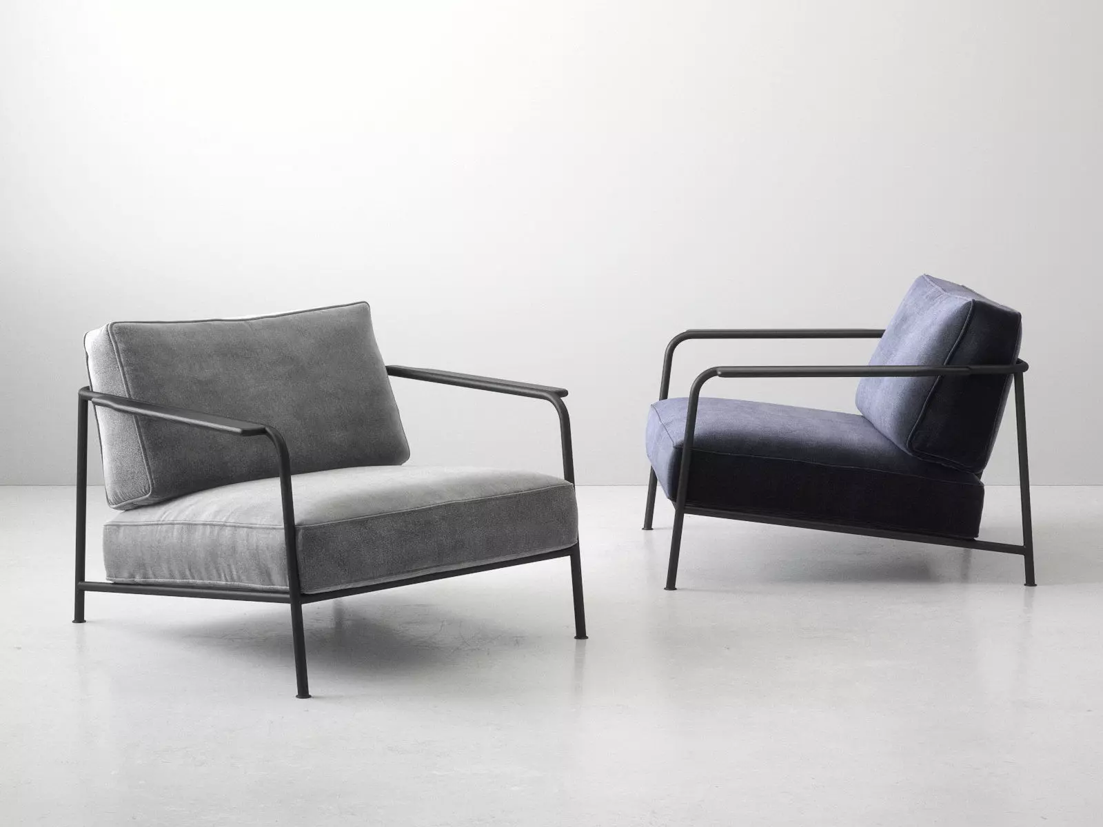 Aero two lounge chairs with metal frame and fabric 3D model_0