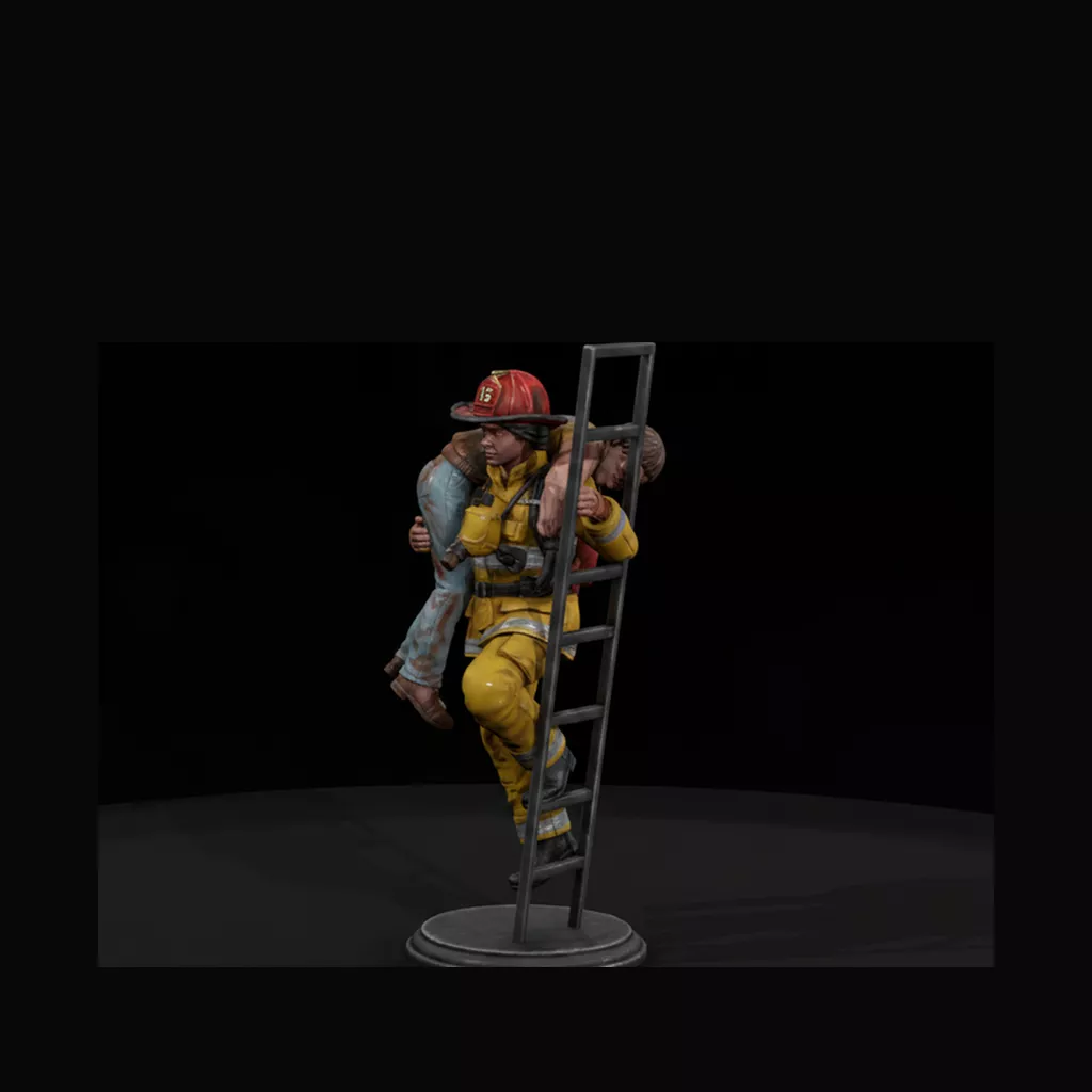 Firefighter Carrying Victim Down Ladder 3D print model