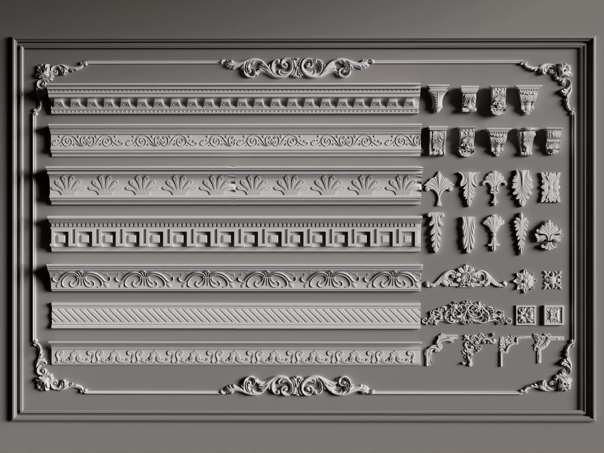 Ornate Plaster Molding Decor Pack 3D model