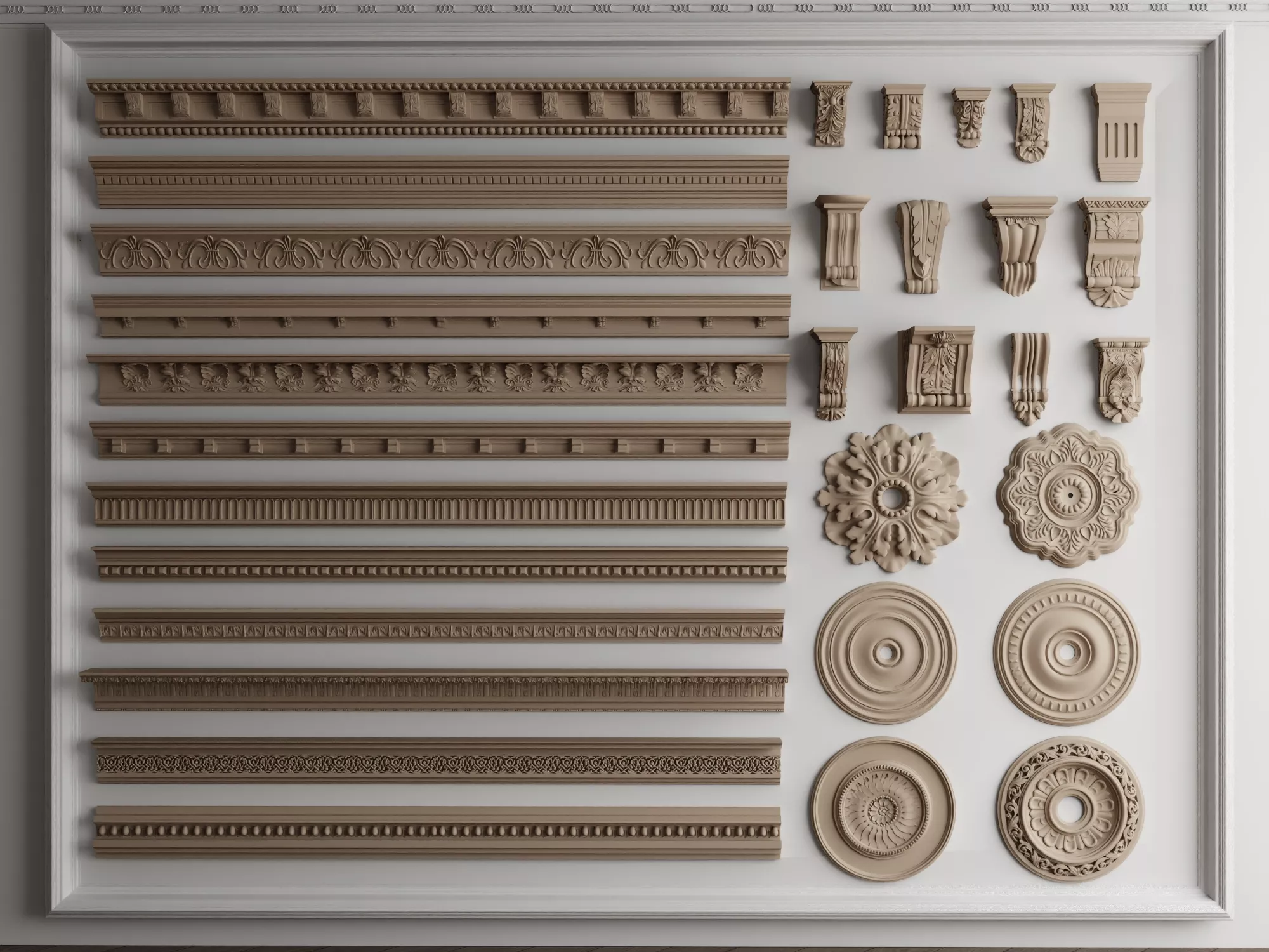 Classic Plaster Molding Ornament Set 3D model