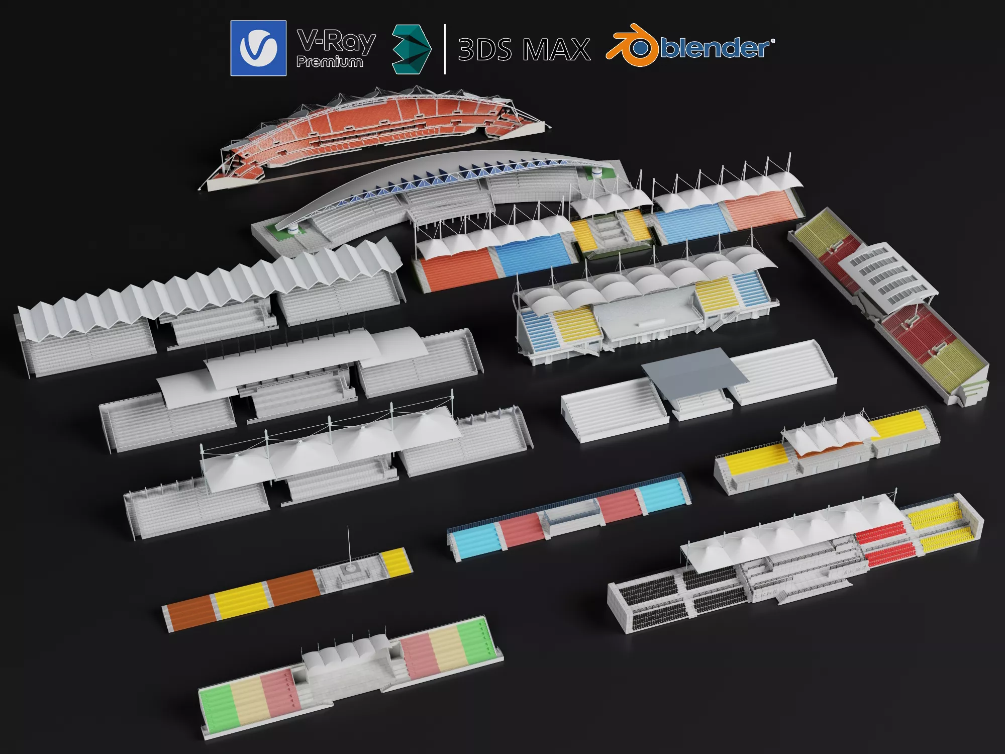 Stadium Grandstand Bleacher Collection 3D model