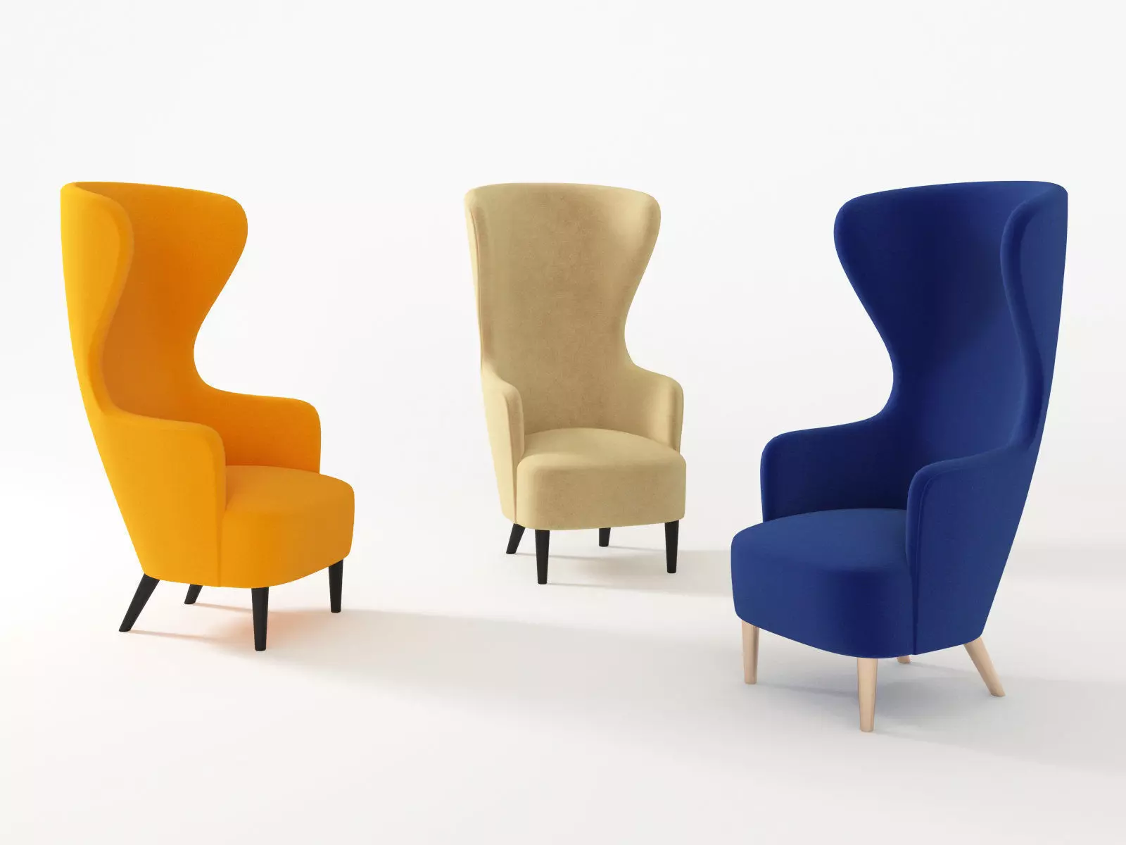 Wingback three chairs and footstool 3D model_1
