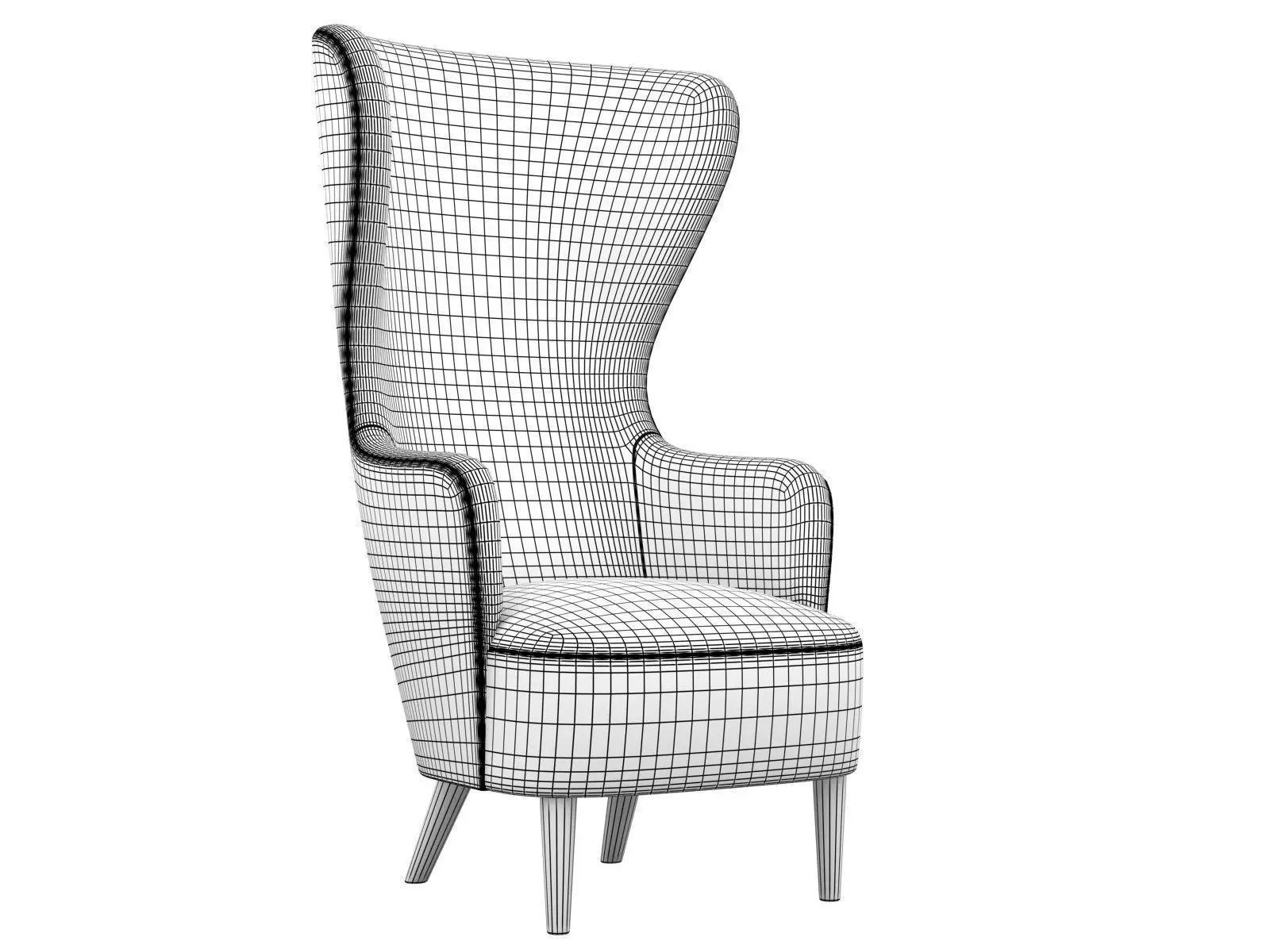 Wingback three chairs and footstool 3D model_5