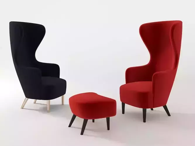 Wingback three chairs and footstool