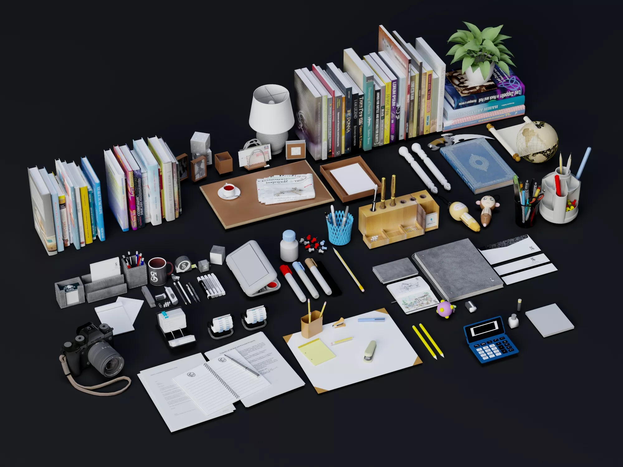 Office Desk Stationery Props Pack 3D model