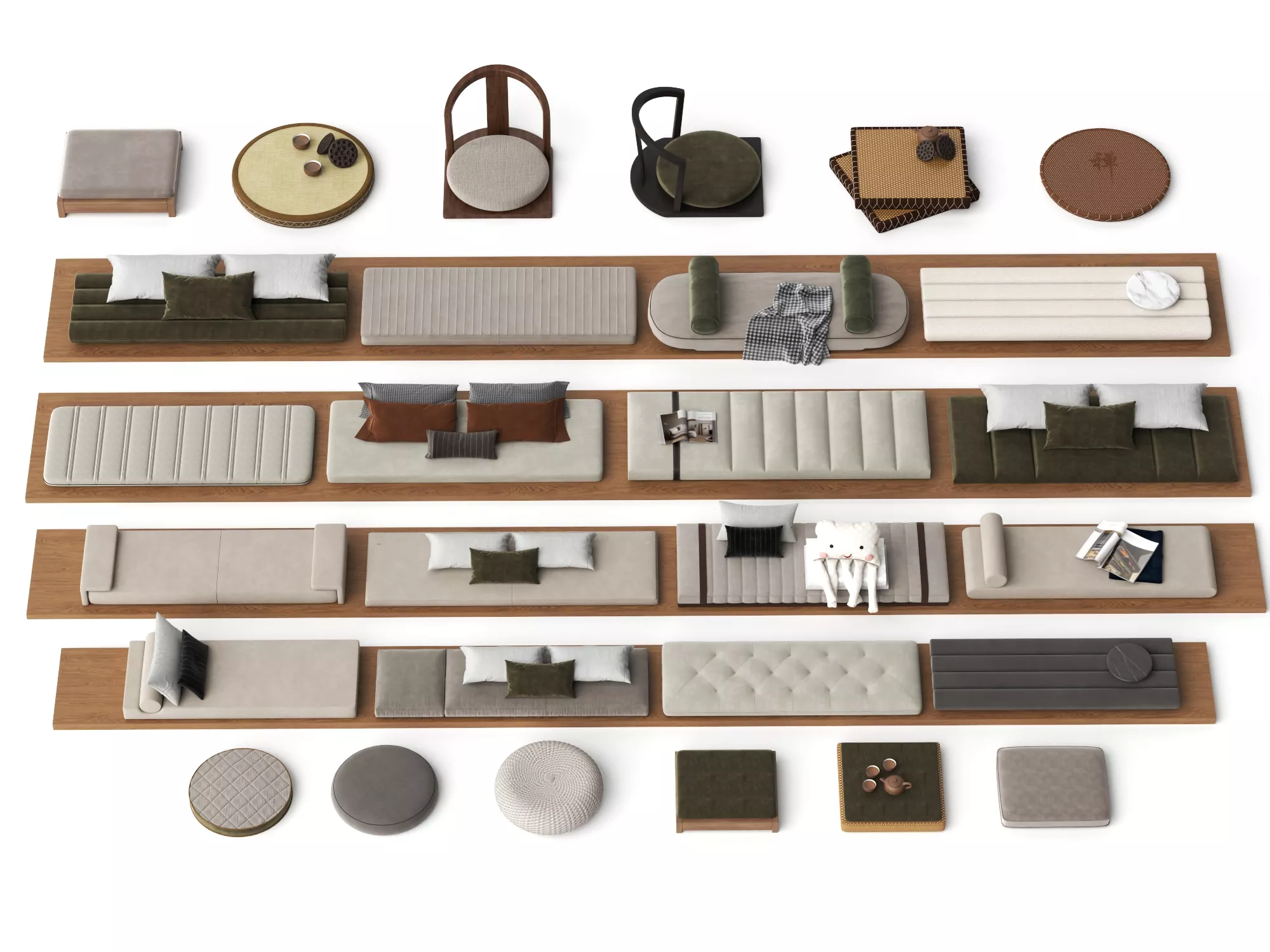 Modern Daybeds and Floor Seating Collection Low-poly 3D model