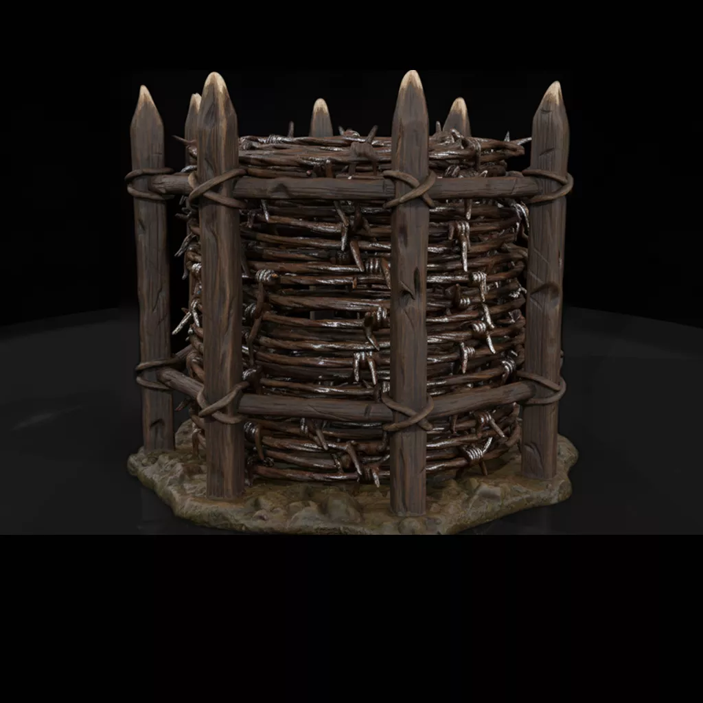 WWII Pacific Coiled Barbed Wire Picket Obstacle 3D print model