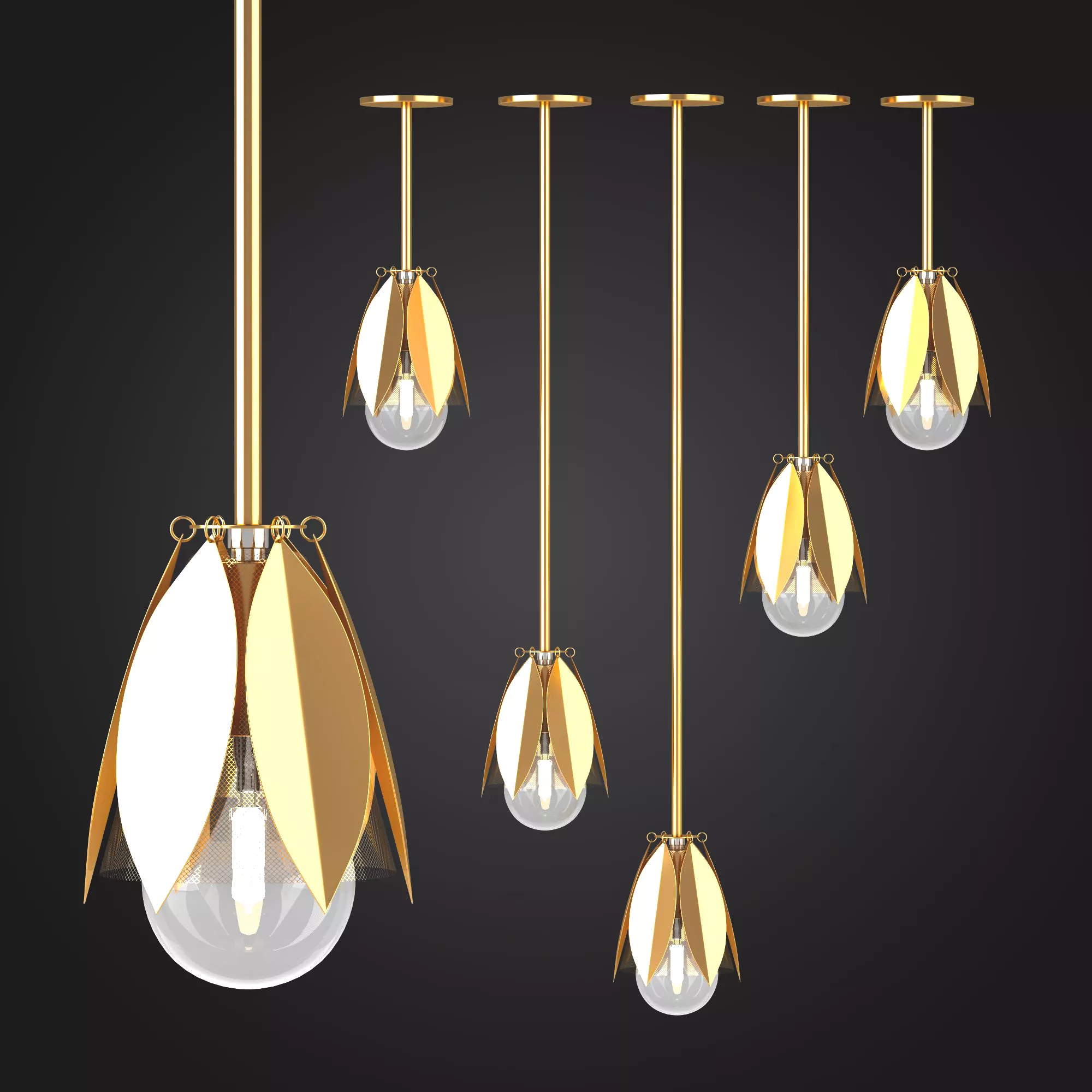 Modern Gold Leaf Pendant Light Chandelier 3D Model 3D model
