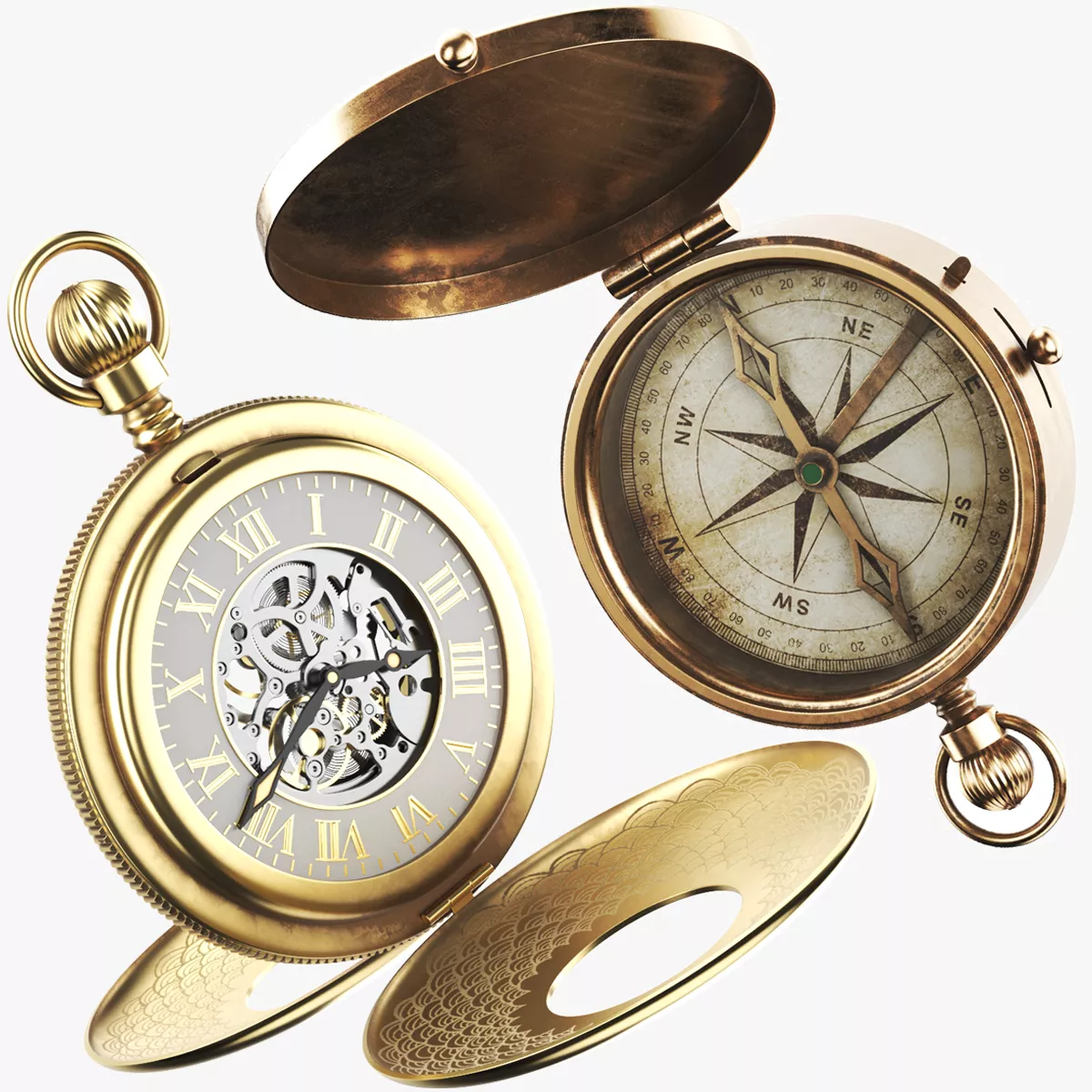Pocket Watch And Compass 3D model