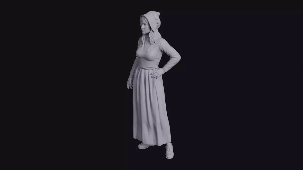 Pioneer Woman in Long Dress and Bonnet Figurine 3D print model