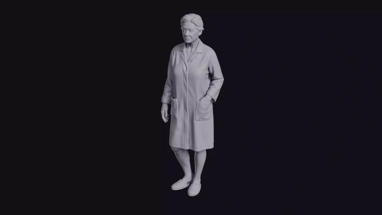 Older Woman in Housecoat and Slippers Figurine 3D print model