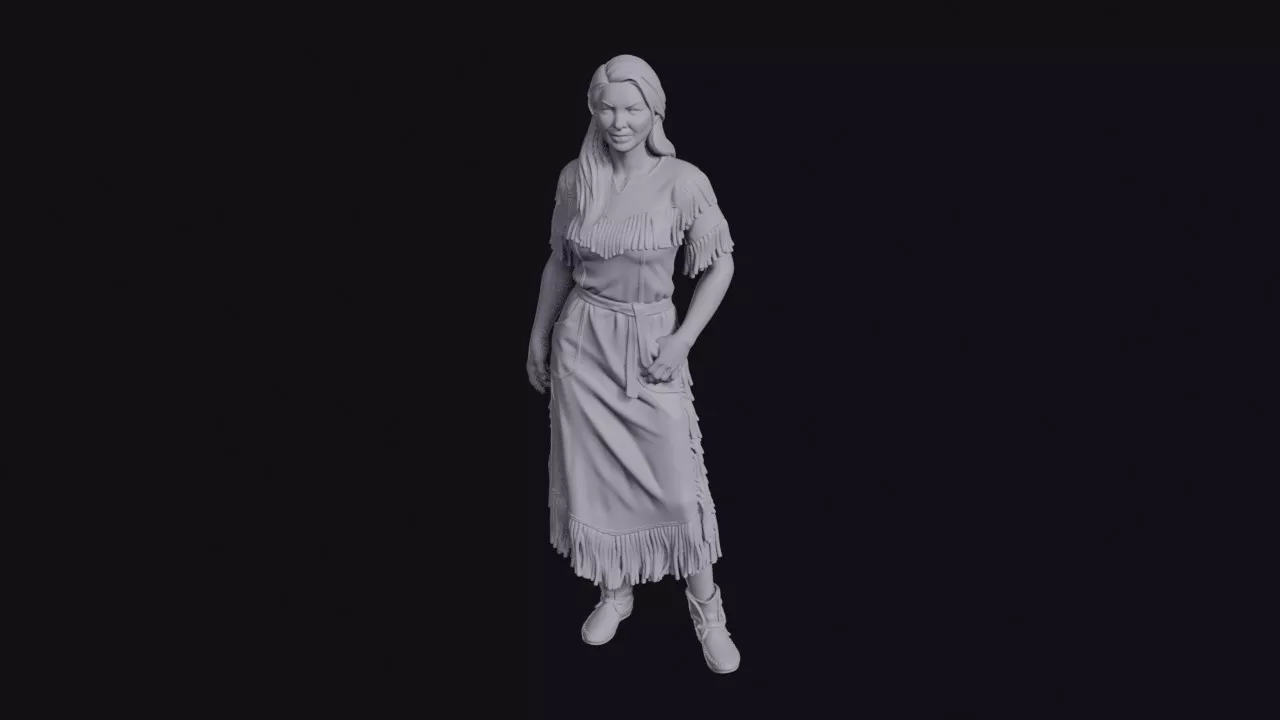 Native American Woman in Fringed Dress Figurine 3D print model