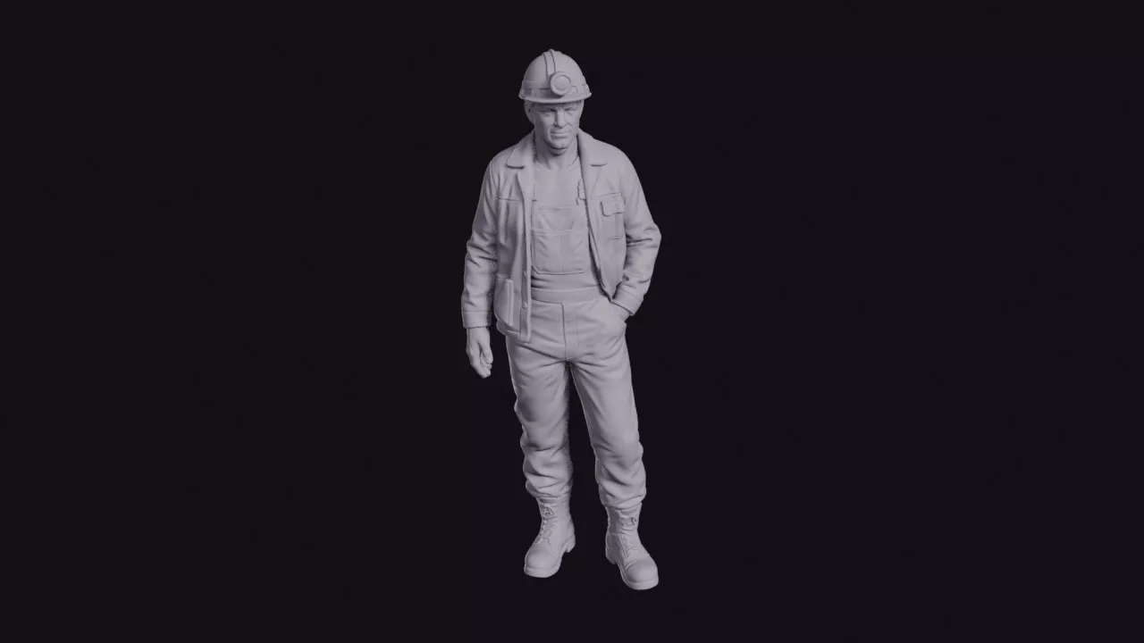 Miner in Overalls and Lamp Helmet Figurine 3D print model