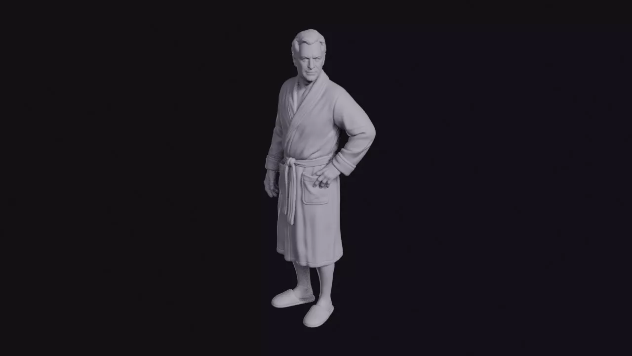Man in Bathrobe and Slippers Figurine 3D print model