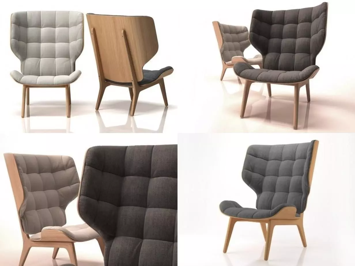 Mammoth leather chair with wooden legs 3D model_2