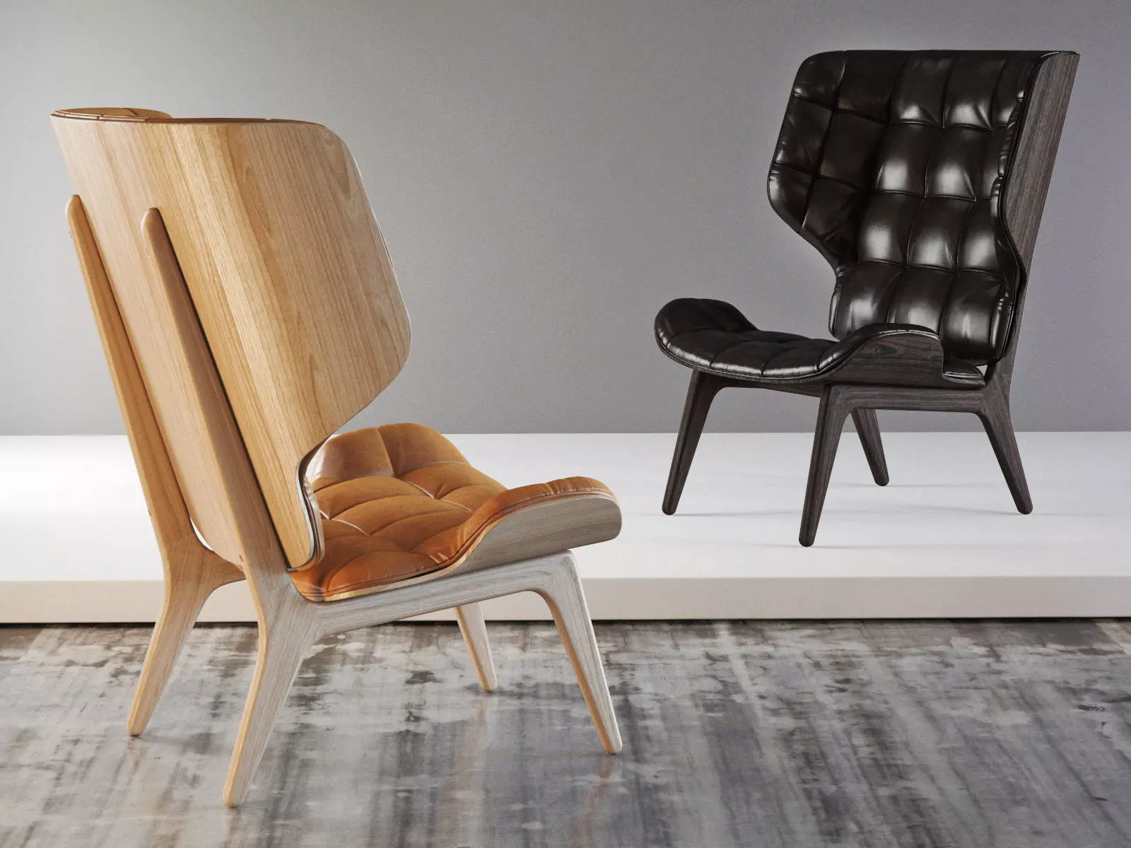 Mammoth leather chair with wooden legs 3D model_1