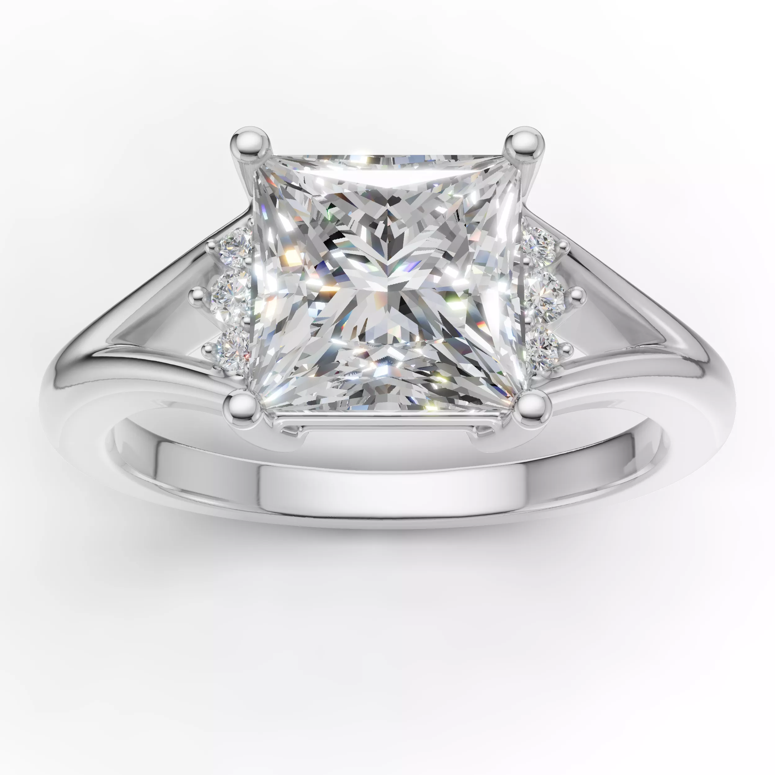 Princess Cathedral Split Shank Engagement Ring 3D print model 3D print model