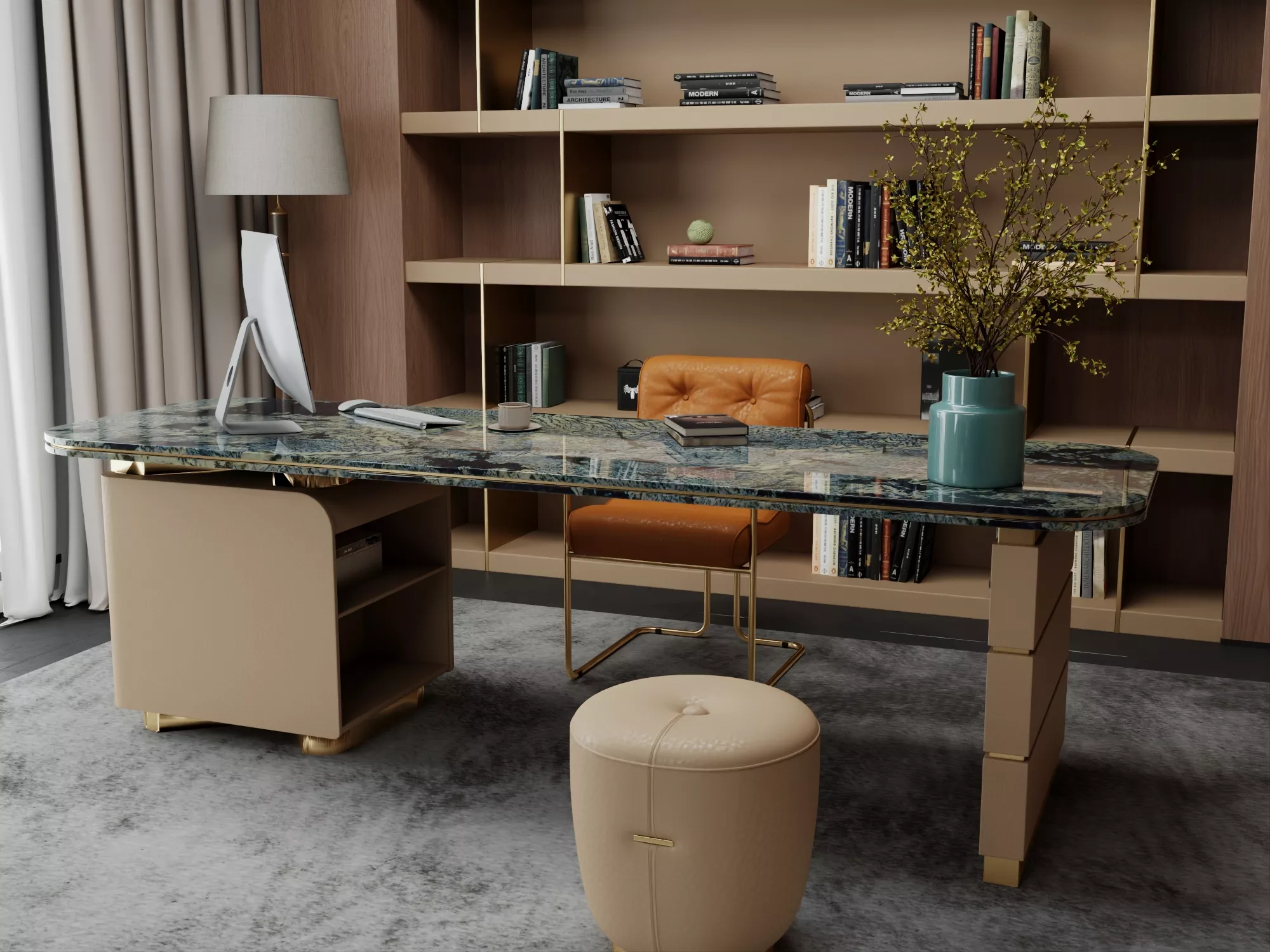 Modern Luxury Home Office Interior Low-poly 3D model