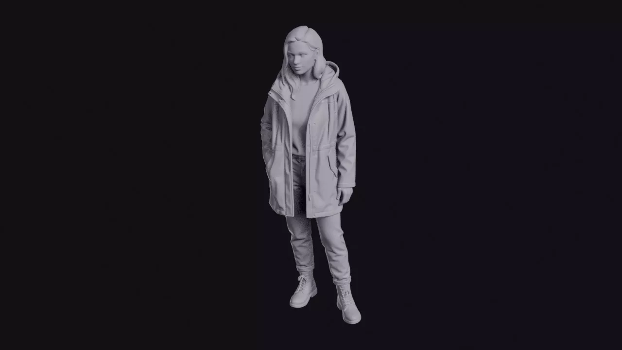 Woman in Raincoat with Hood Pushed Back Figurine 3D print model