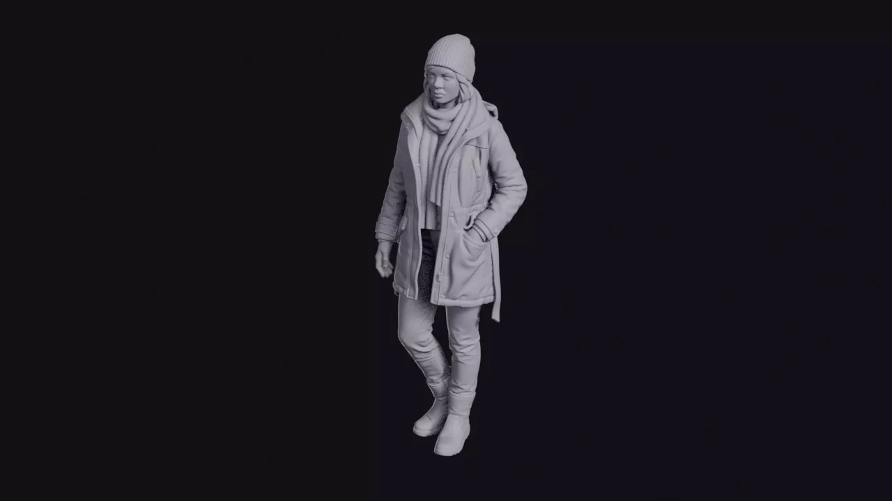 Woman in Winter Coat Scarf and Beanie Figurine 3D print model
