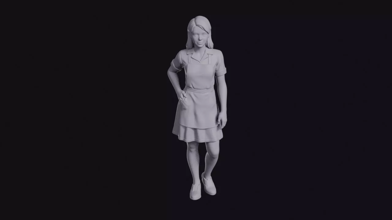 Waitress in Short Apron and Uniform Dress Figurine 3D print model