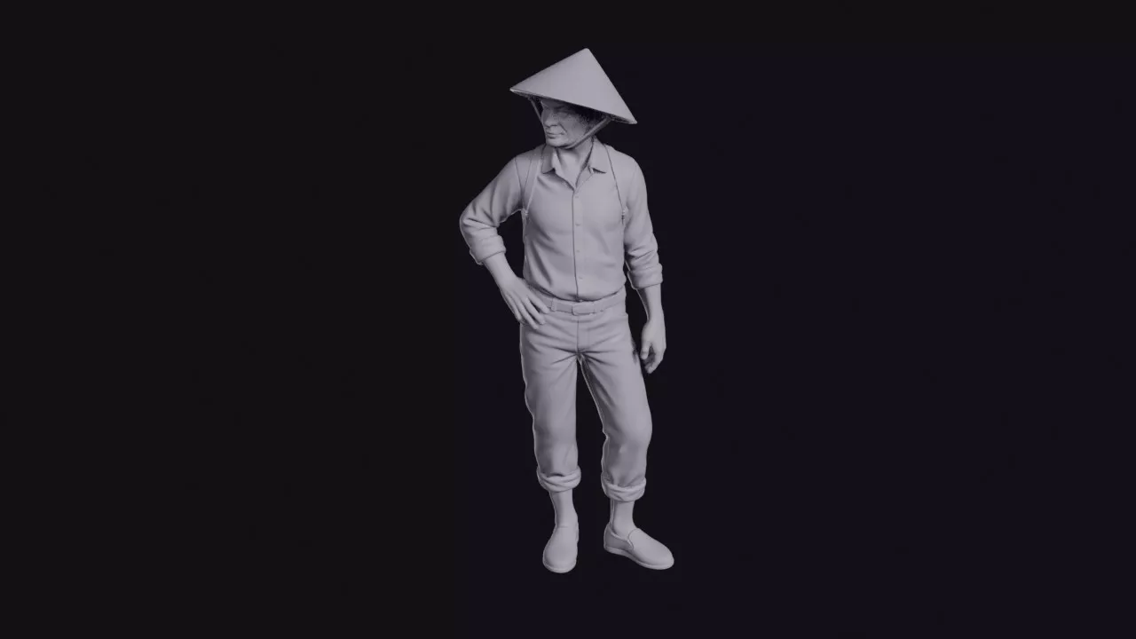 Rice Farmer in Conical Hat Figurine 3D print model