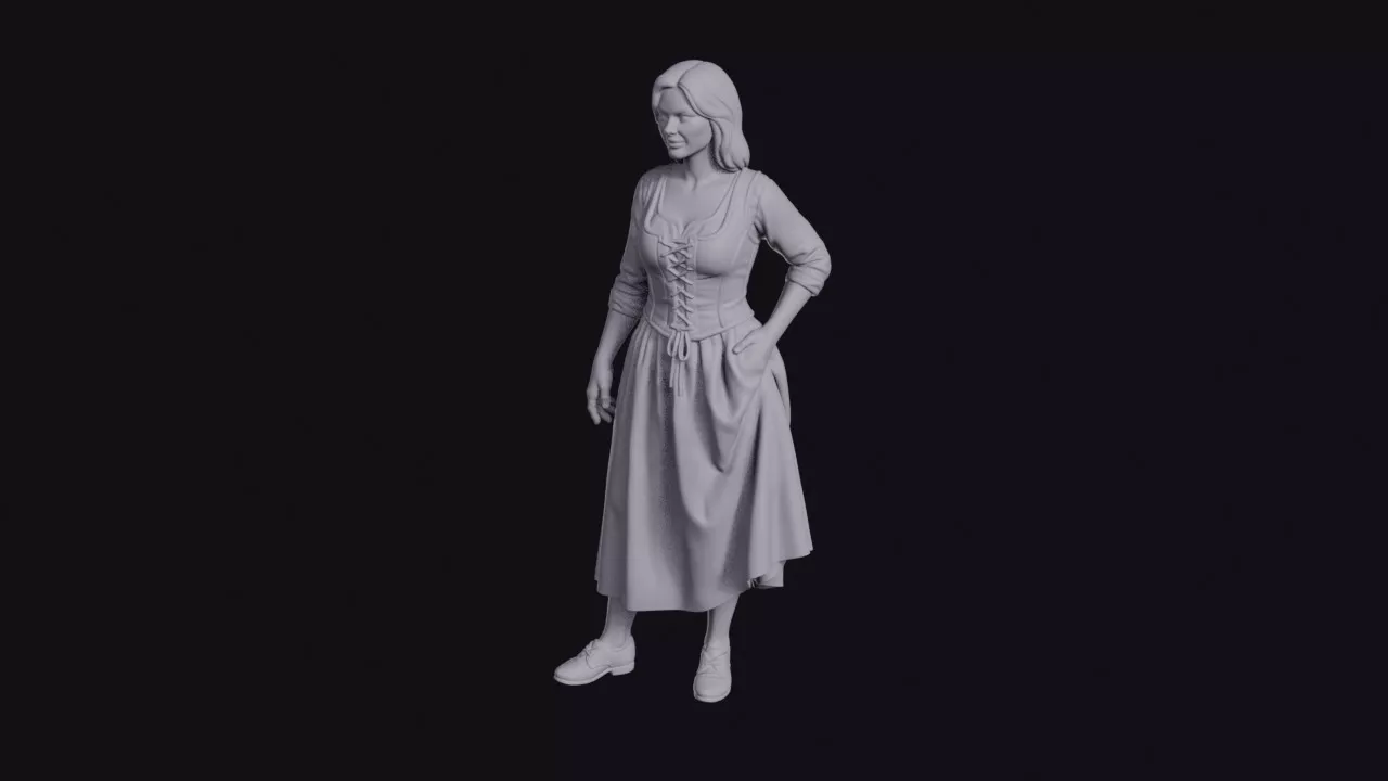Polish Woman in Full Skirt and Laced Bodice Figurine 3D print model