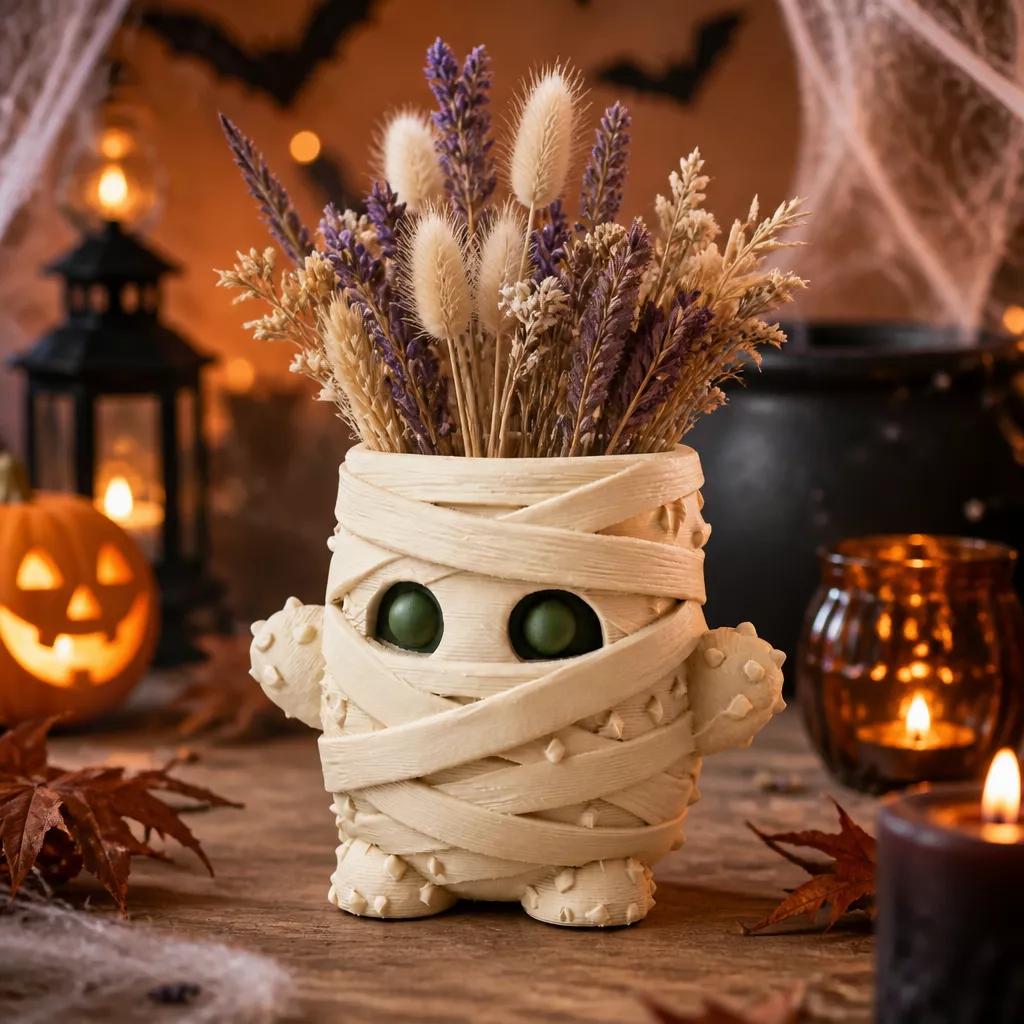 Mummy Cactus Vase - Cute Halloween Decor 3D print model