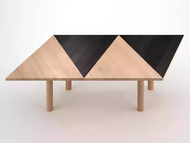 Paralellogram wooden table with two legs