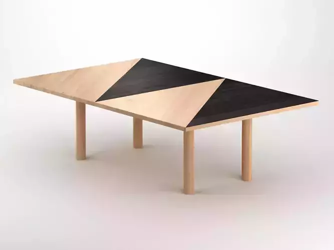 Paralellogram wooden table with two legs