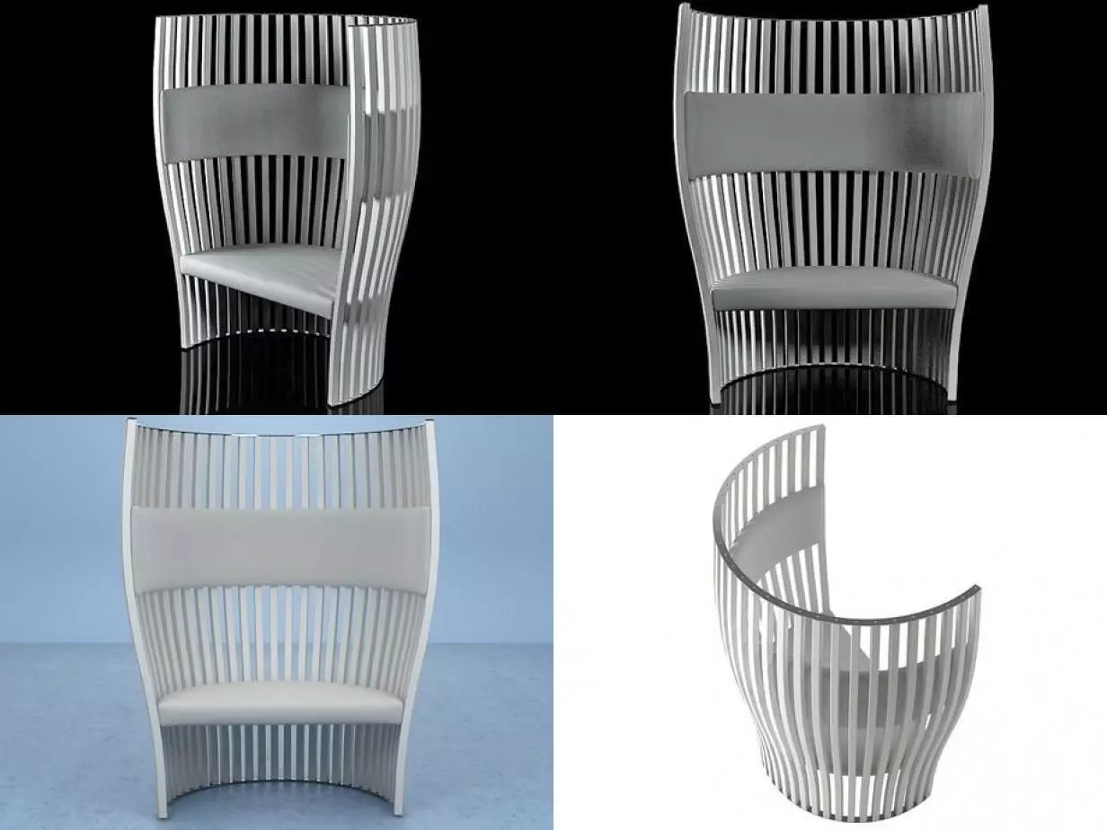 Armchair chair with slats 3D model_0