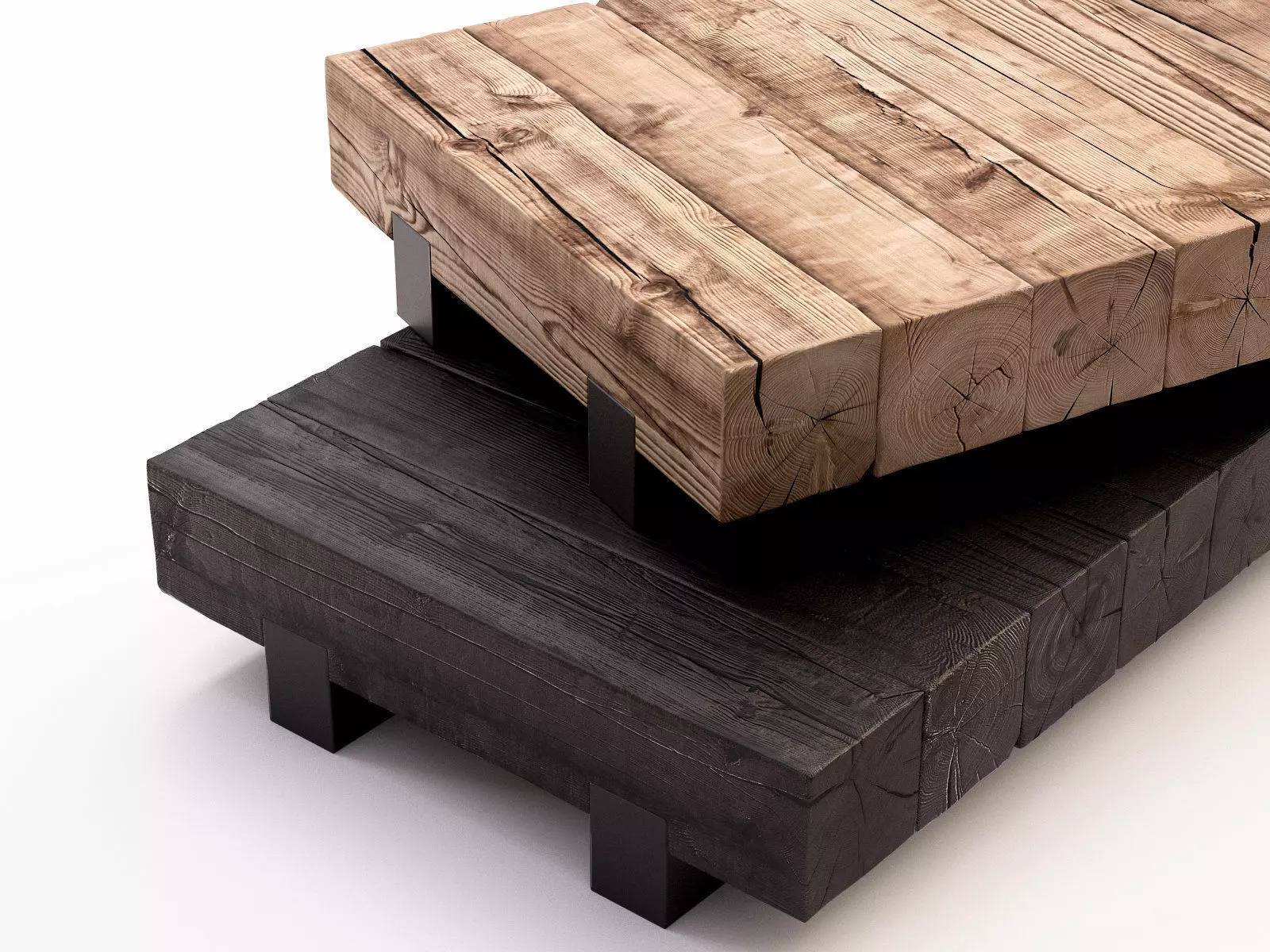 Beam wooden coffee table with legs 3D model_1