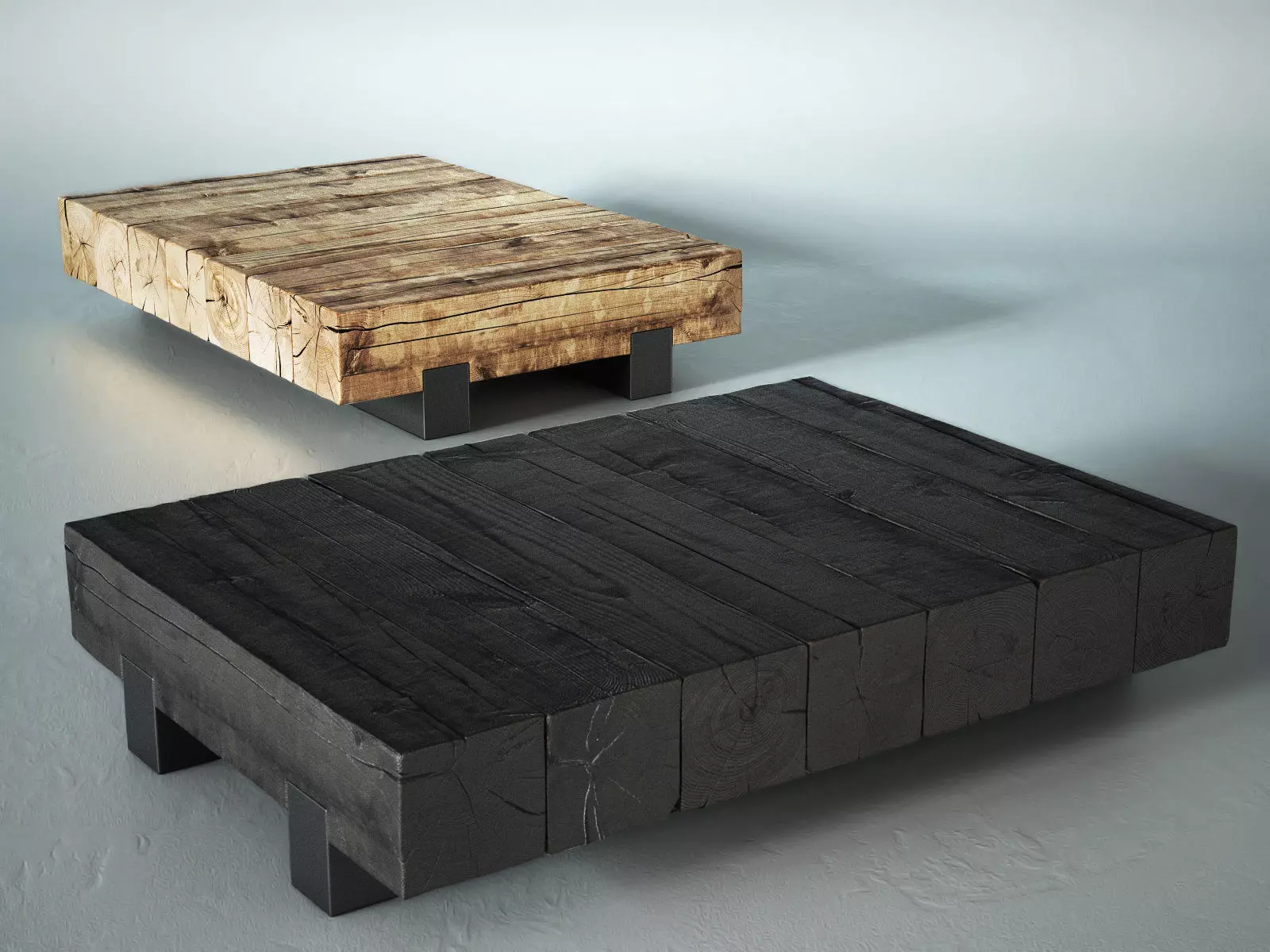 Beam wooden coffee table with legs 3D model_4