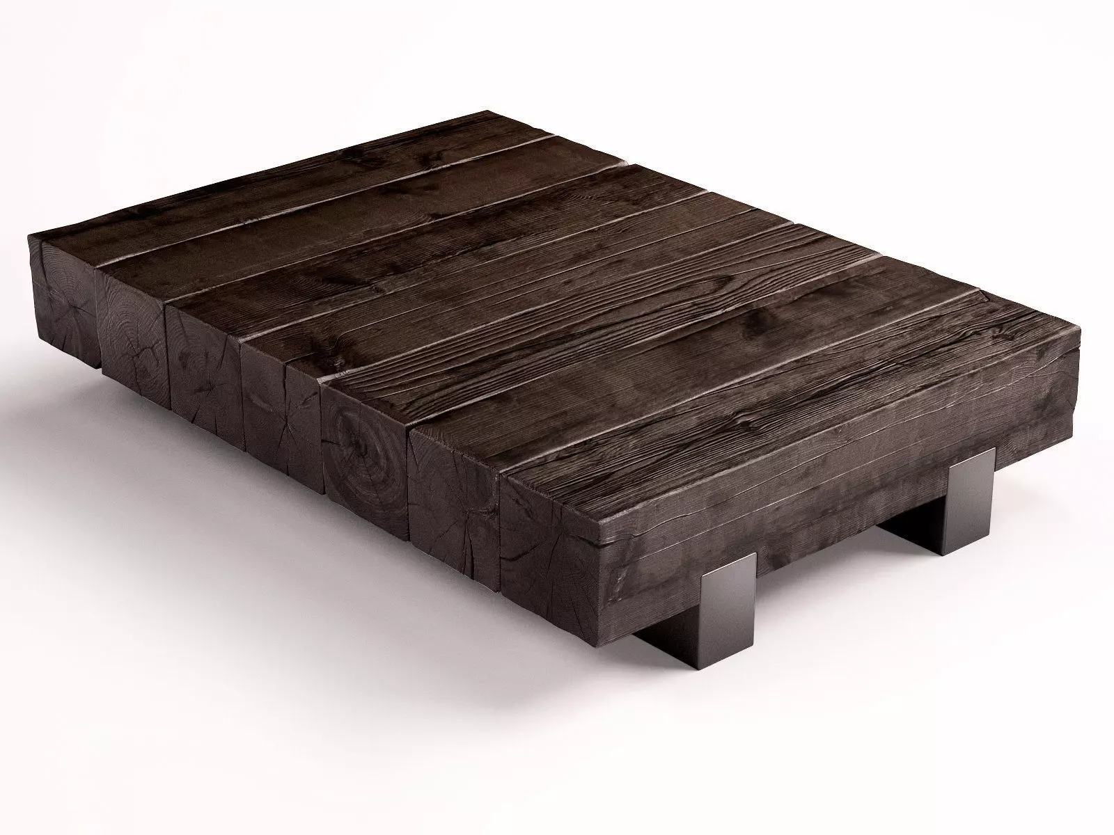 Beam wooden coffee table with legs 3D model_3