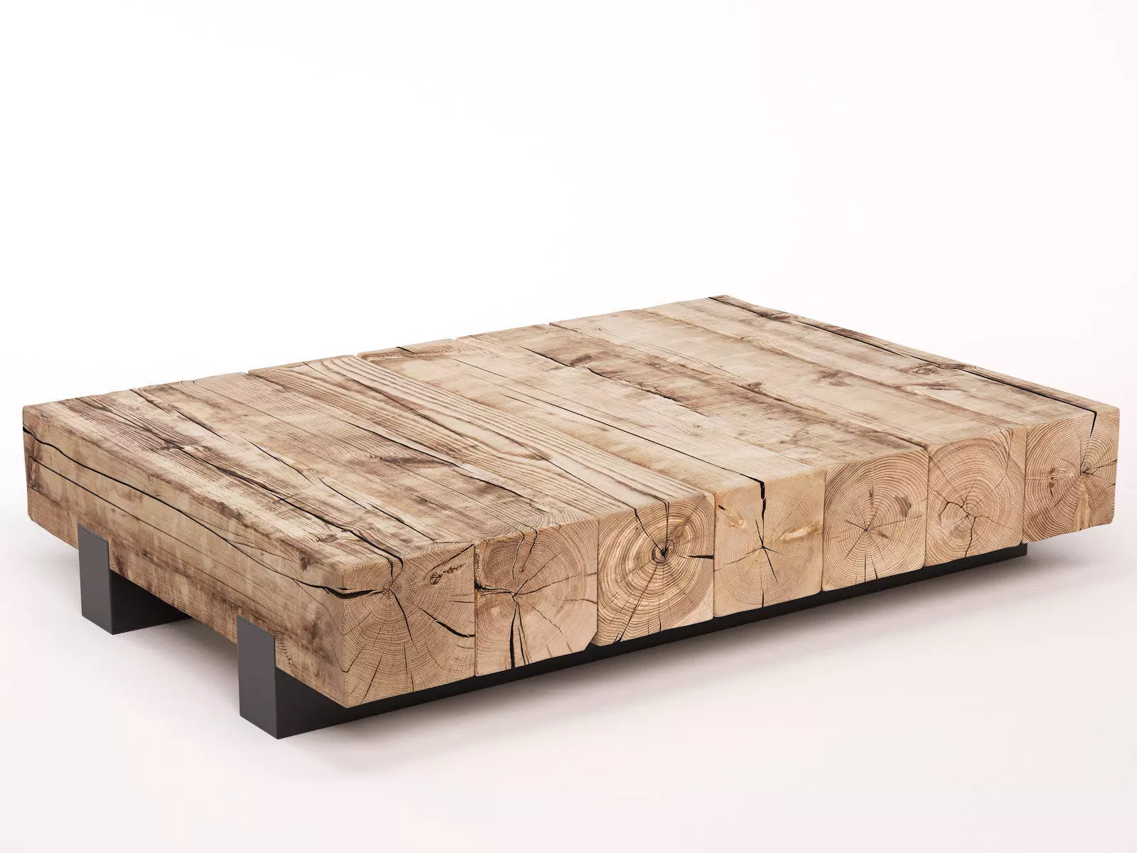 Beam wooden coffee table with legs 3D model_0