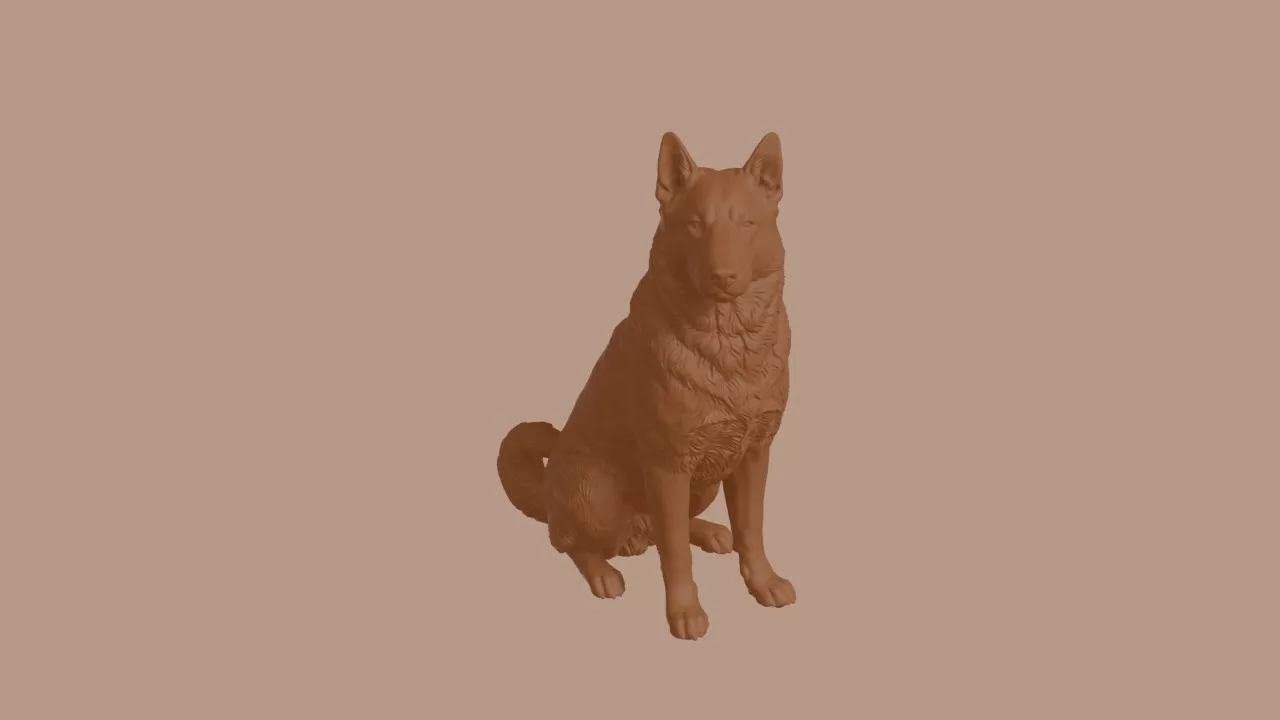 Black Norwegian Elkhound Dog in Sitting Pose 3D print model