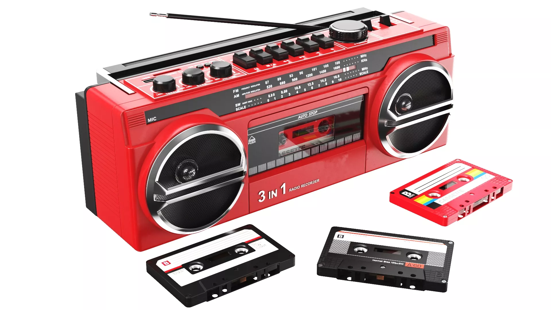 Detailed Red Boombox 3D model